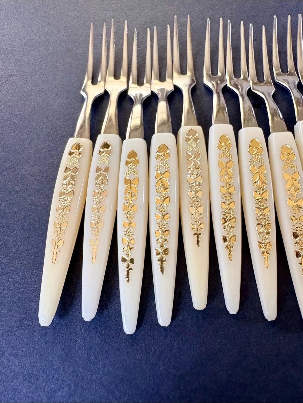 Set of 12 Decorative Hors D’oeuvres in Cream with Gold Accents- MCM